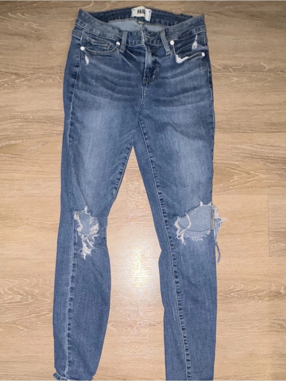 PAIGE Distressed Medium Blue Skinny Jeans
